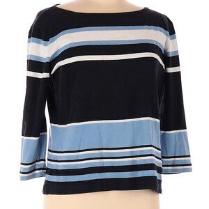Evan Picone Blue and White Striped Crew Neck 3/4 Sleeve Sweater Size Medium